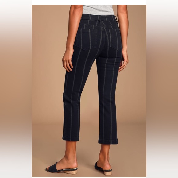 Lulus Accacia Black Striped High-Waisted Cropped Jeans - Picture 4 of 8